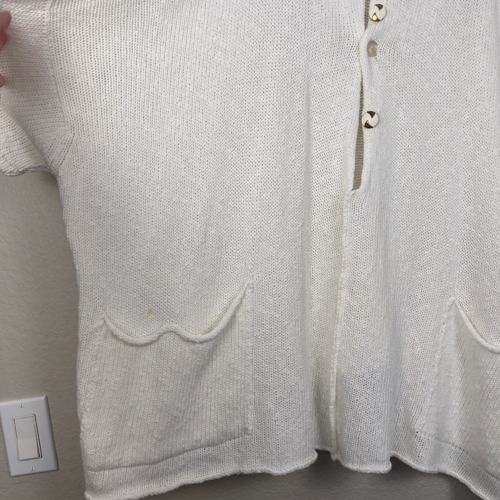 Eskandar Cardigan Sweater Cotton Linen Oversized Knit OS Ivory Cream‎ Lagenlook - Picture 5 of 13